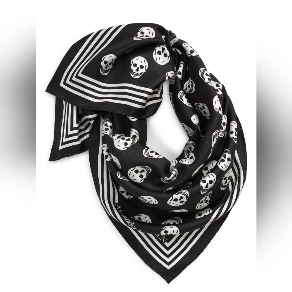 ALEXANDER MCQUEEN Silk Square Skull Scarf